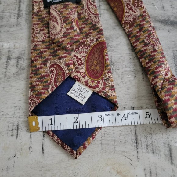 Liberty of London Burgundy Green Paisley Print Silk Tie 56 x 3.5 - Picture 7 of 9